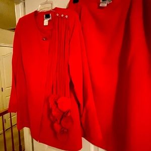 Red suit jacket and skirt only worn once .